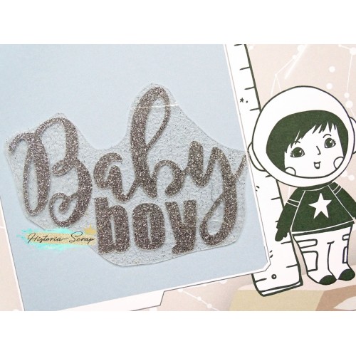 Надпись из термотрансфера "Baby Boy", цвет серебро глиттер ширина 95 мм